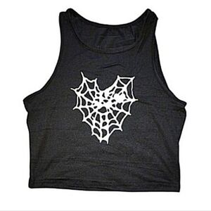 New! Women's Halloween themed spider web print round neck top Size S